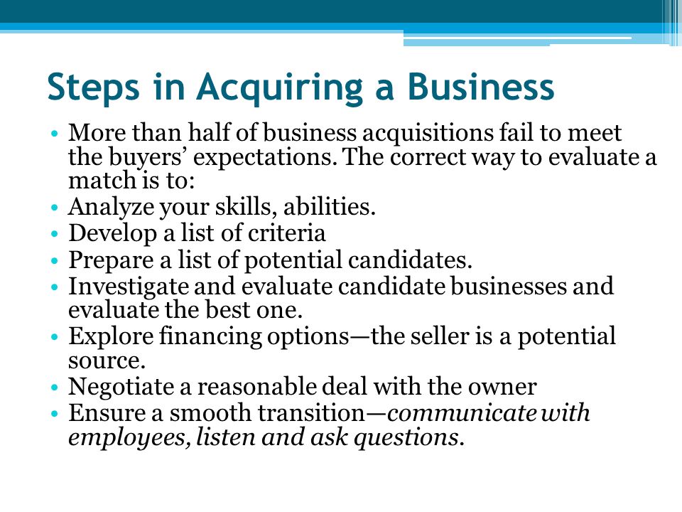 STEPS IN ACQUIRING/BUYING AN EXISTING BUSINESS