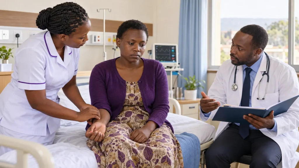 Psychiatric nurse assessing a patient with depressive stupor